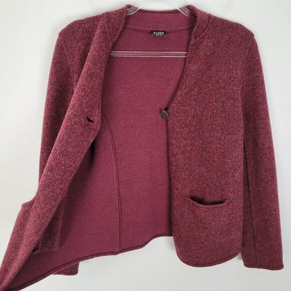 Eileen Fisher Lambswool Blazer Jacket Long Sleeve Knit Wool Red Size 4P Petite - Picture 6 of 16